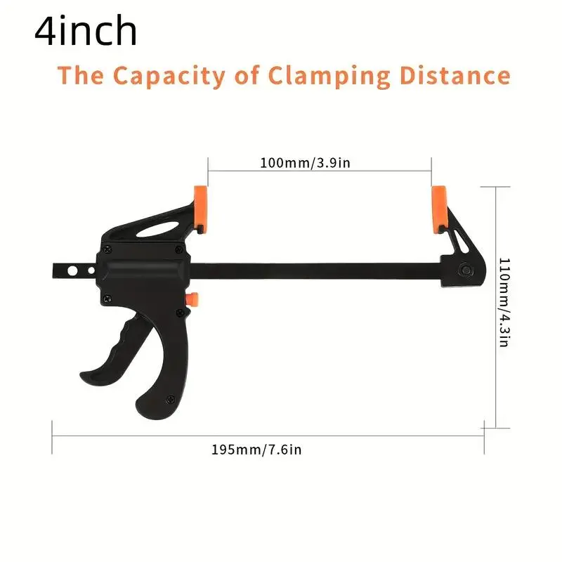 Mini 4-Inch F-Clamp, Quick Ratchet Release Clamp, Durable Nylon Woodworking Clamp, Suitable for DIY Projects and Woodworking 1
