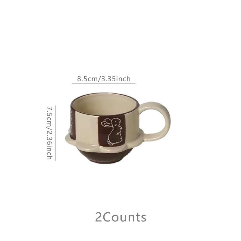 Hand Painted Ceramic Mug, 2 Counts/set Cute Coffee Cup, Creative Breakfast Cup, Milk Cup, Drinking Cup for Home Office Use, Drinkware 1