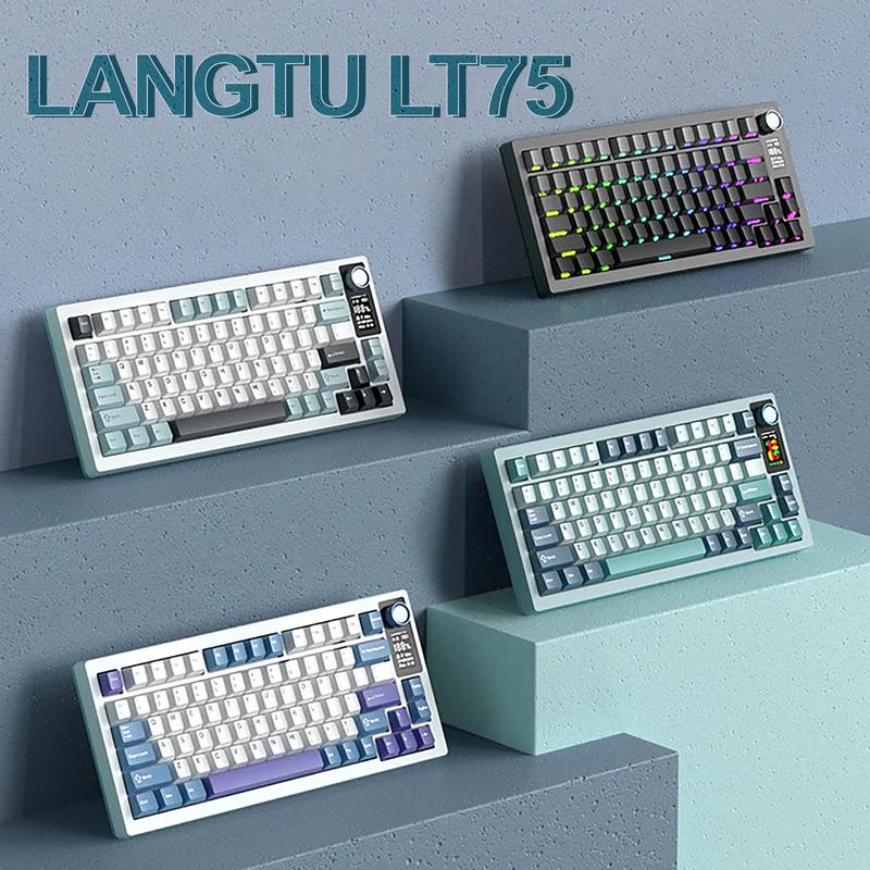 Bàn phím máy tính, [Langtu LT75] Bàn phím cơ custom gaming, layout 75%, không dây Bluetooth, Type-C, wireless 2,4g, led RGB, màn hình LED, mạch hotswap