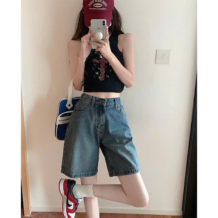 Quần lửng jean co giãn nữ cạp cao, quần đùi lưng chun co giãn ống rộng hot trend KoKo QS08