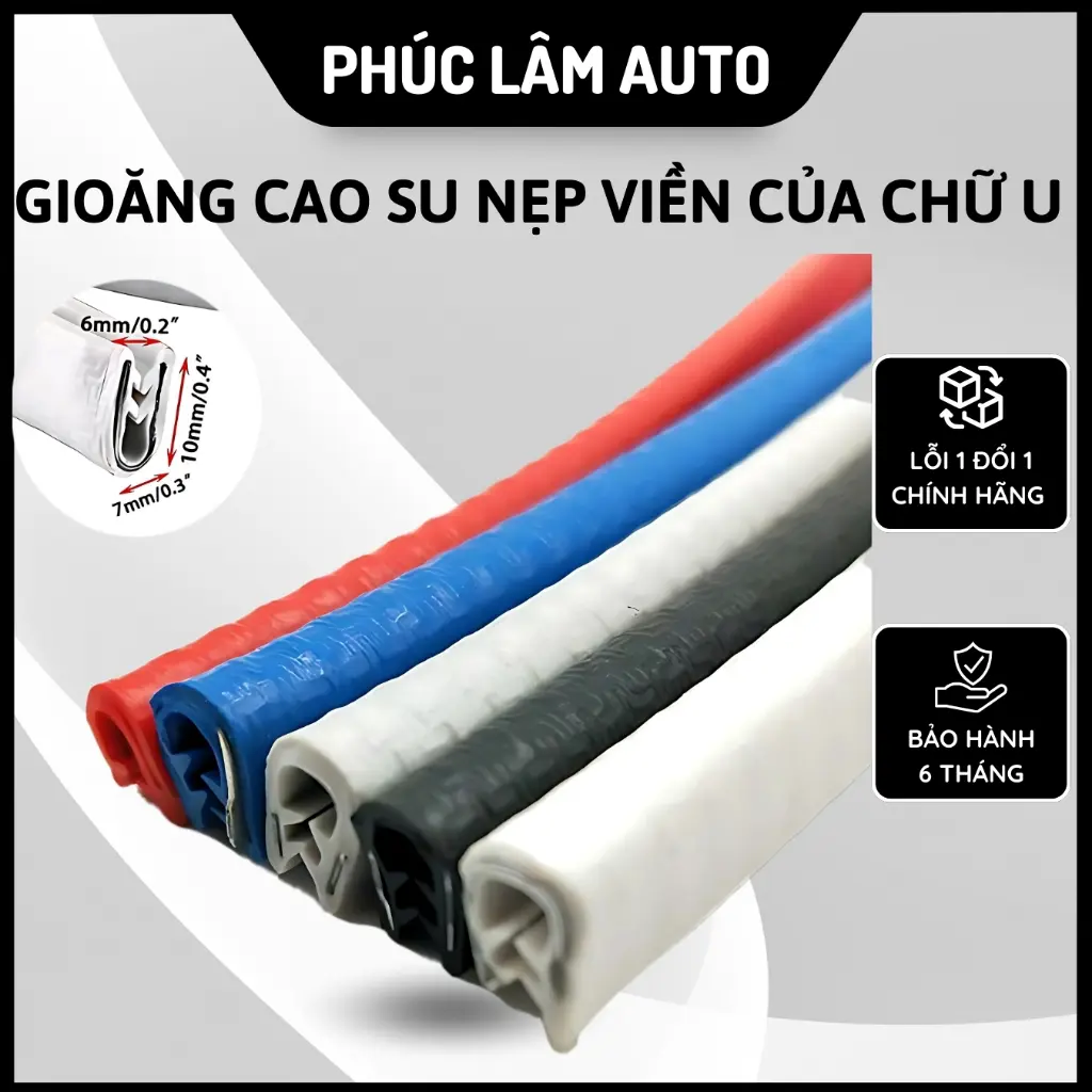 Cuộn 5m gioăng cao su chữ u nẹp viền cửa ô tô chống va đập trầy xước cánh cửa.