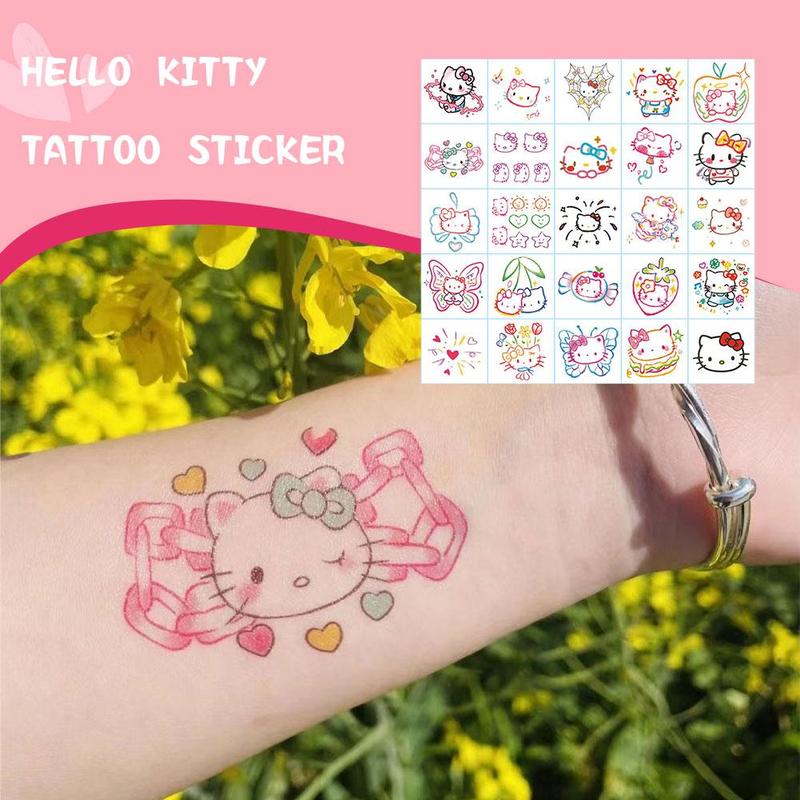 Hình Xăm Dán Hello Kitty, 25 Cái / Tờ, Thiết Kế Hoạt Hình Dễ Thương, Lâu Trôi, Không Thấm Nước, Hình Xăm Dán Dài, J8D4 0