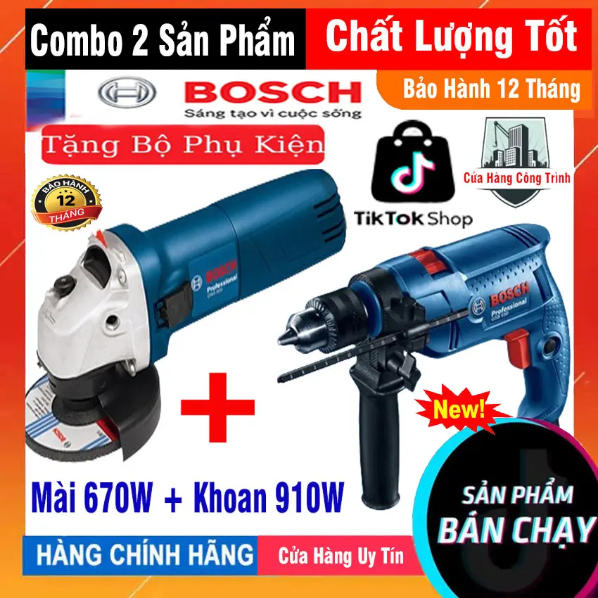 (Combo x2) máy mài cắt đa năng GWS 6 -10 + máy khoan đa năng 13RE, máy mài cắt 670W + máy khoan đa năng 910w, tặng kèm full phụ kiện 1 lưỡi cắt.