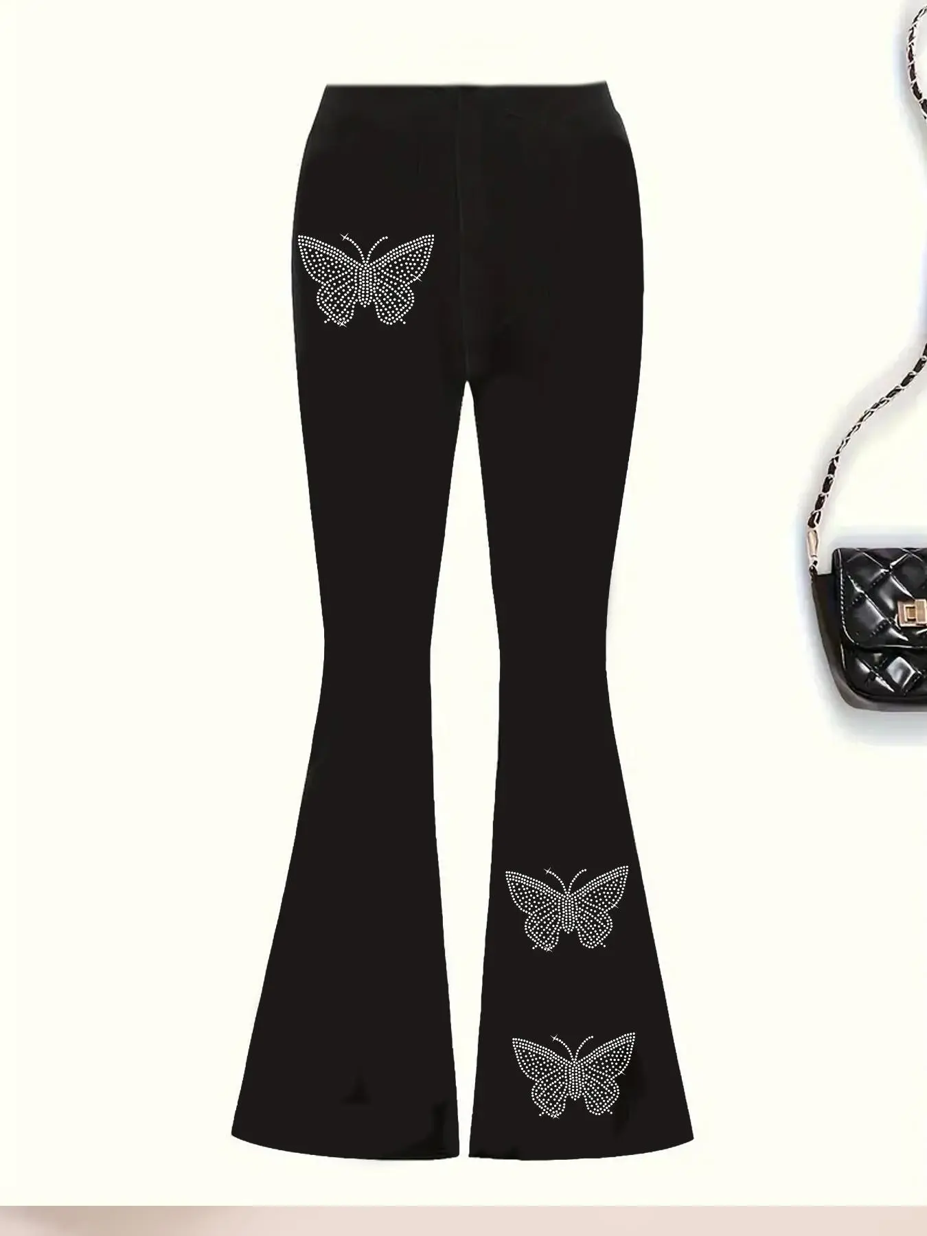 Girl's Butterfly Print Flare Leg Pants, Casual Comfy Bell Bottom Trousers for Daily Wear, Kids Bottoms for All Seasons