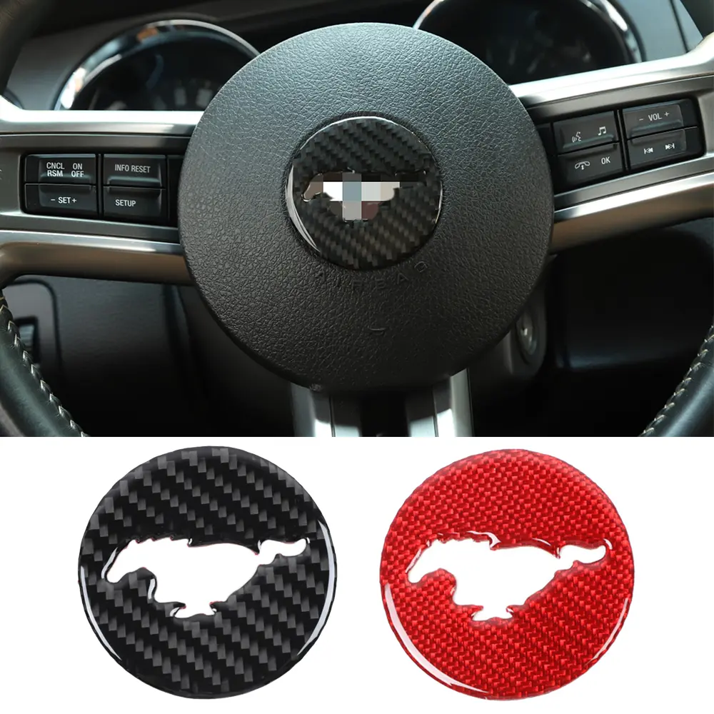 Car Steering Wheel Center Decoration Cover Trim for Ford Mustang 2009 2010 2011 2012 2013 Real Carbon Fiber Interior Accessories