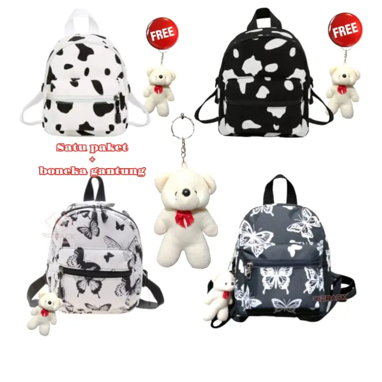 Tas Ransel Cewek Mini tas ransel lucu motip kupu2 dan sapi tas sekolah dan ngaji Fashion 1