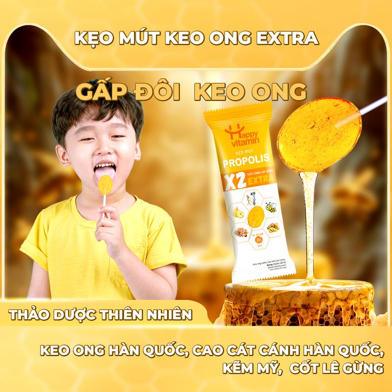 Kẹo mút Keo Ong EXTRA, Kẹo Ngậm Thảo dược cho Bé  - Happy Vitamin - Thảo dược thiên nhiên rất tốt cho hệ hô hấp
