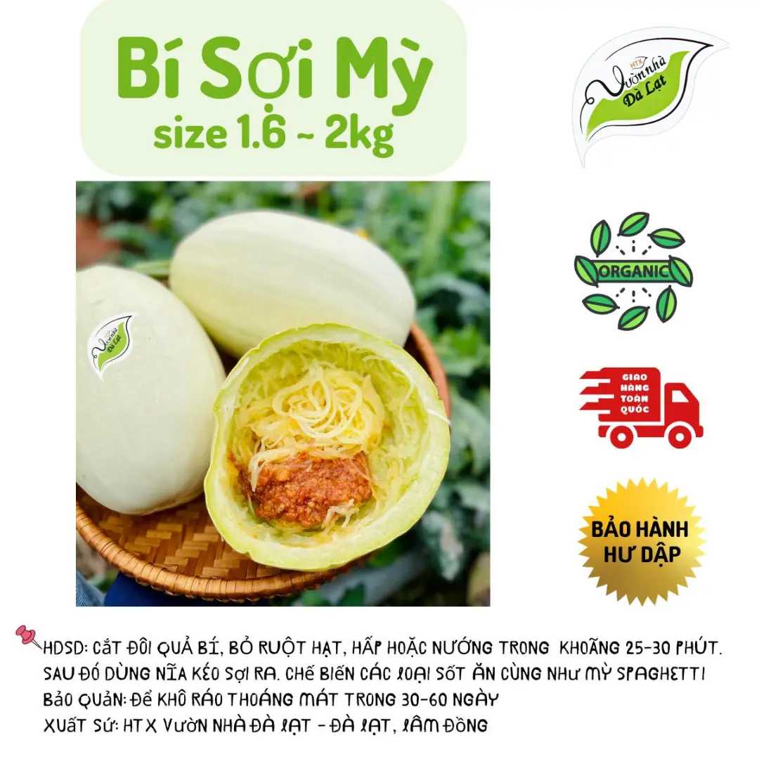 Combo Bí Sợi Mỳ 2kg - Vườn Nhà Đà Lạt - Ngành rau [2 quả]