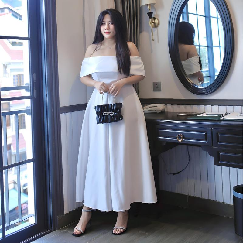 ĐẦM THIẾT KẾ BIGSIZE BẸT VAI TRƠN D362 (TÁO ĐỎ BIGSIZE 55-90KG) 5