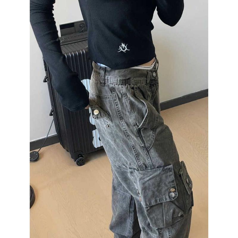 Quần Jean Túi Hộp, Ngoại Cỡ, Phong Cách Chức Năng Mỹ, Unisex, Hợp Xu hướng, Ngoại Cỡ, Thường Ngày, Nhiều Túi, Ống Rộng, Dài Đến Sàn, Được Thu Thập Bởi 1265 Người 2