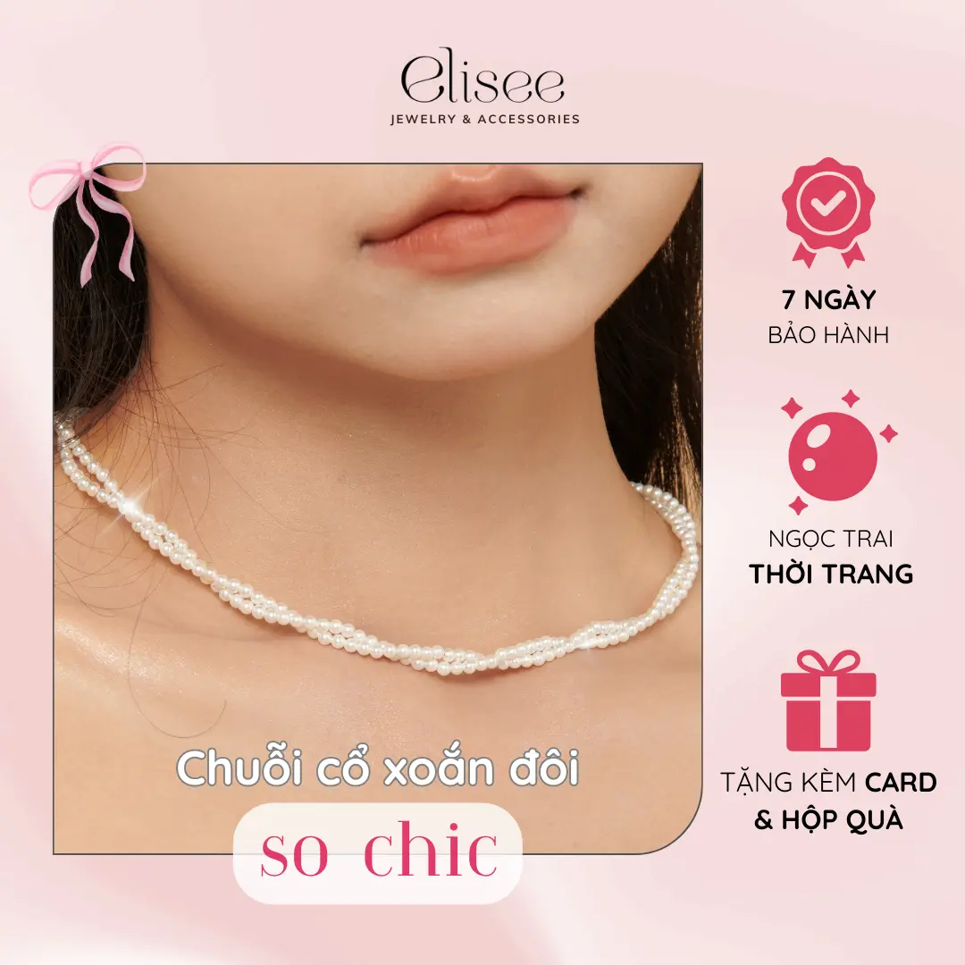Chuỗi cổ, vòng tay ngọc trai cổ điển dây xoắn đôi hạt nhỏ 2-3mm SO CHIC Elisee