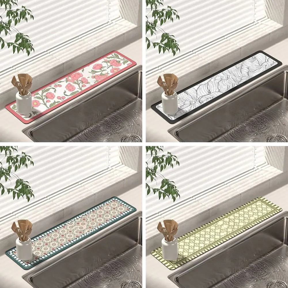 Fashion Diatomite Faucet Draining Mat Non-Slip Splash Drying Mat Multi-function Convenient Countertop Protector Kitchen Bathroom Supplies