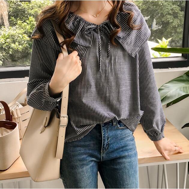 Product Introduction of Korean style Women Blouse baju wanita casual Long Sleeve Stripe shirt Tops Lady Clothing 20