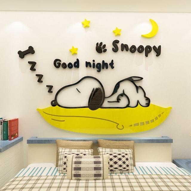Tranh dán tường mica 3d, snoopy chất liệu mica dán nổi trang trí phòng cho bé Decor