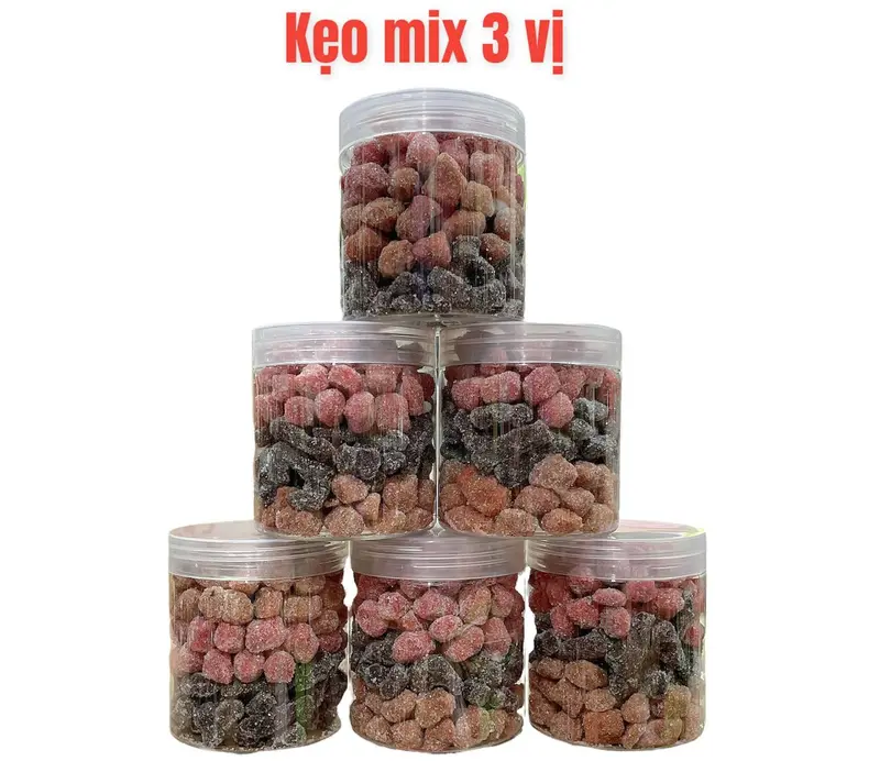kẹo 3 vị dâu tây , dâu tằm , me cay hộp 500gr Snack Candy Ăn Vặt Thức Ăn 0