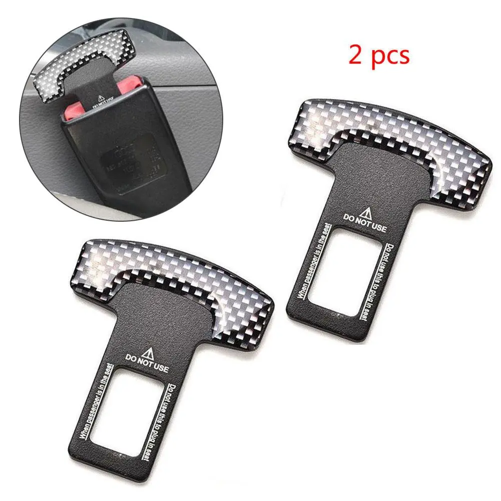 1 Pair Universal Carbon Fiber Car Safety Seat Belt Buckle Alarm Stopper Clip Clamp #266227