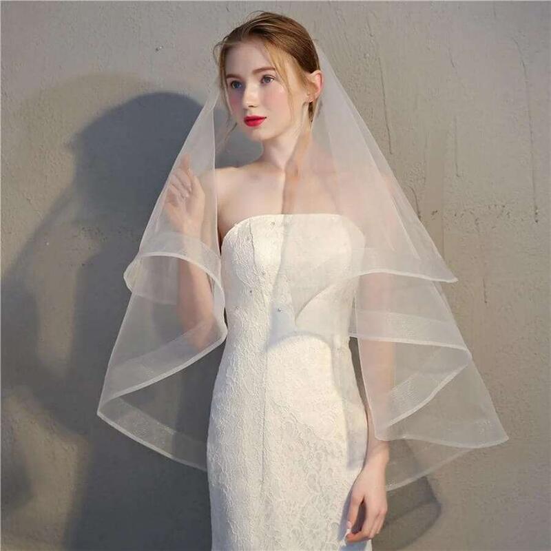 Product Introduction of In Stock Short Wedding Veils Two Layers Bride White Ivory Veil Bridal Accessories Boda 2025 9