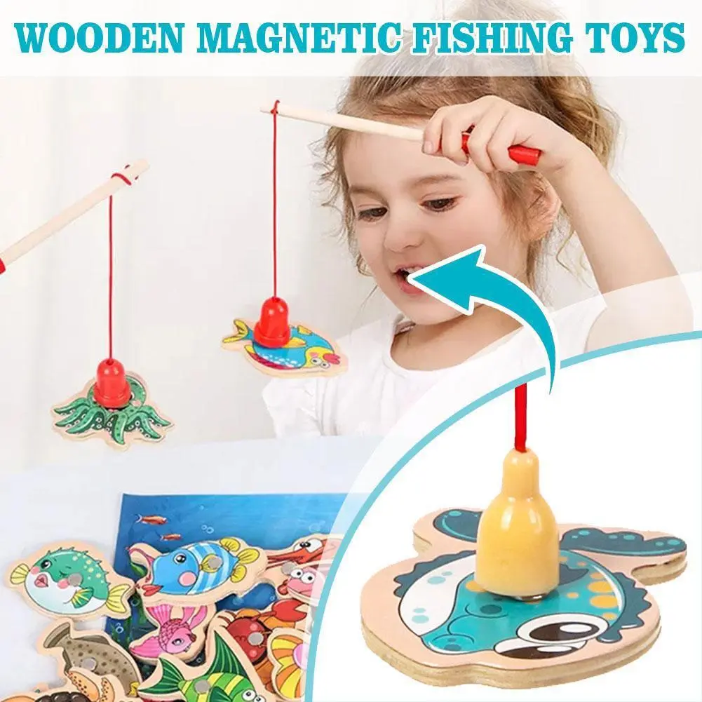 Wooden Magnetic Fish Baby Hands-on Parent-child Games Materials Toys Fishing Kindergarten M9S3
