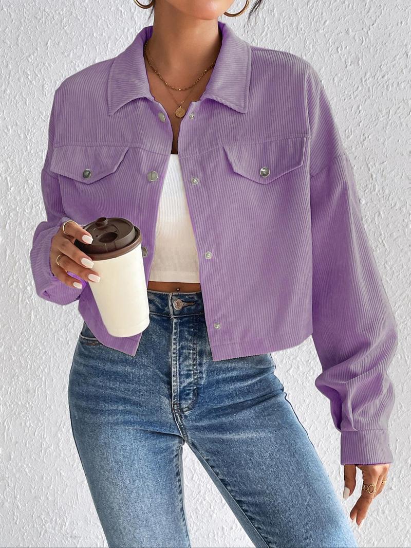 Product Introduction of [2025]Women's Plain Button Front Collared Long Sleeve Jacket, Y2k Clothes, Casual Drop Shoulder Pocket Corduroy Jacket, Shacket Coat for Fall & Winter, Jacket for Women Back To School, Holiday Outfits, Coats for Women, School Essentials 8