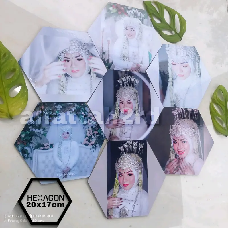 PAKET CETAK FOTO HEXAGONAL + BINGKAI ISI 7 PCS  Dipasang di Dinding kertas Paku 4
