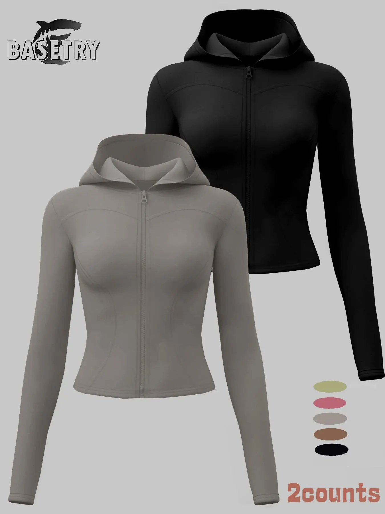 Women's Solid Thumb Hole Zip Up Sports Jacket, Casual Long Sleeve Sports Zip Front Hooded Top, Ladies Sportswear Running for Indoor Outdoor Wear