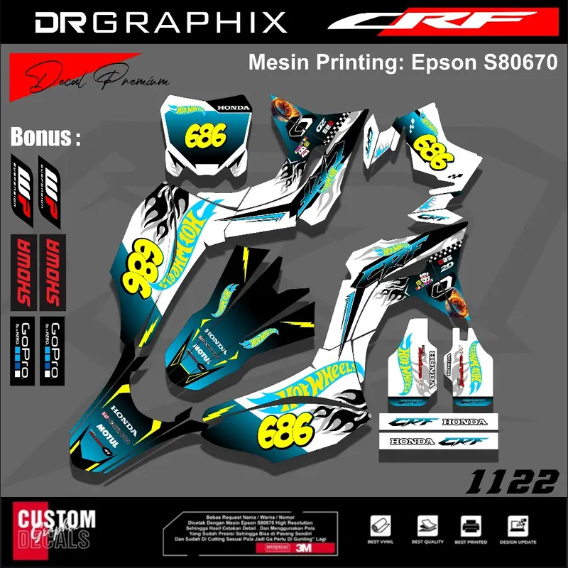DECAL VARIASI HONDA CRF 150 L HOTWHEELS STYLE / STICKER LIST MOTOR CRF 150 L HOTWHEELS STYLE 3