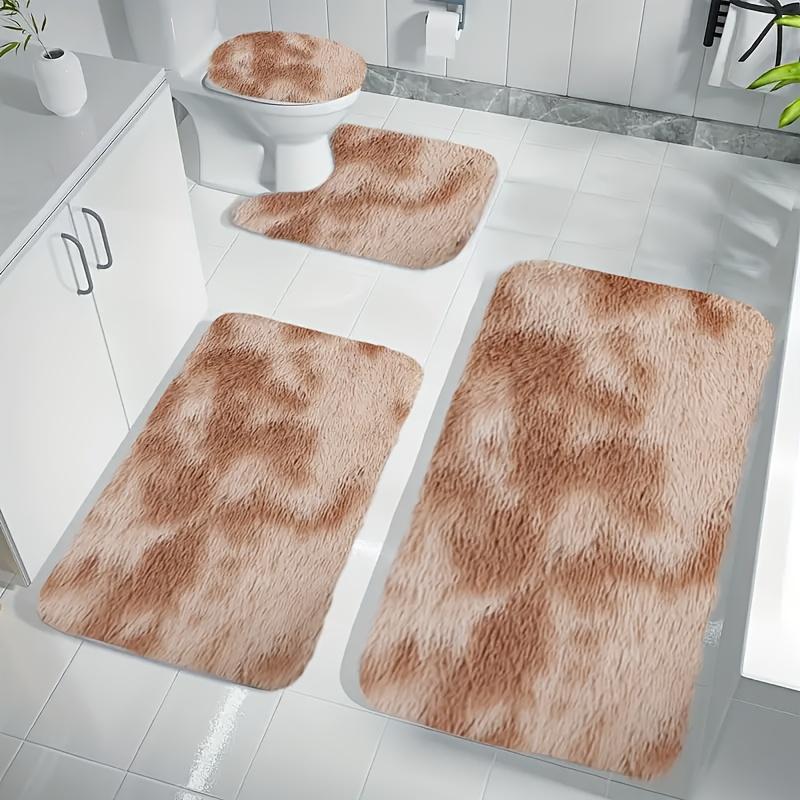 4pcs Fluffy Bathroom Mat Set - Soft, Absorbent, Non-Slip, Thick, Machine Washable, Rectangular Polyester Mat Kit, Non-Slip Rugs | Stylish Bathroom Decor | Polyester Fiber Mats, Bathroom Mat 2