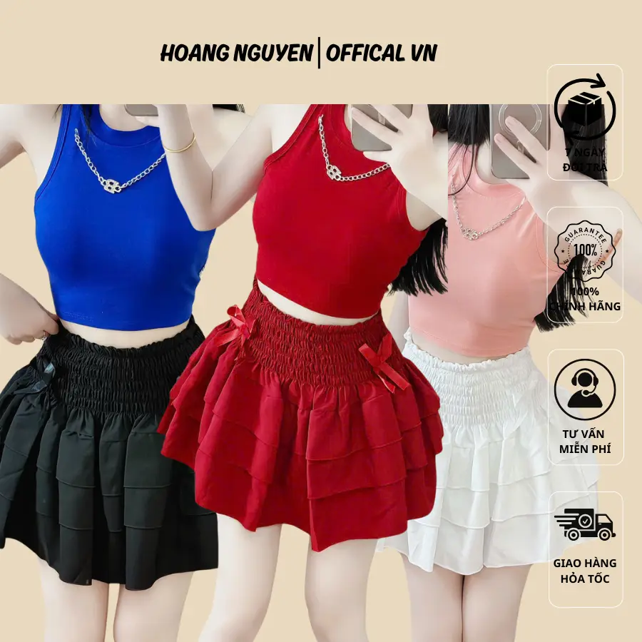 Set Chân váy 3 tầng đính nơ mix áo 3 lỗ dễ thương chất kate dày hình shop tự chụp dễ thương có bán cả set hoặc lẻ UN_74 Dress Nữ Women