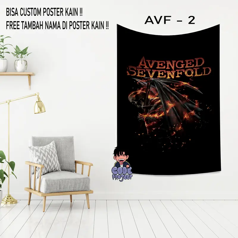 POSTER KAIN AVENGED SEVENFOLD - hiasan dinding kamar - dekorasi rumah dan kamar - pajangan dinding gambar avenged sevenfold - Ukuran 90x140cm 1