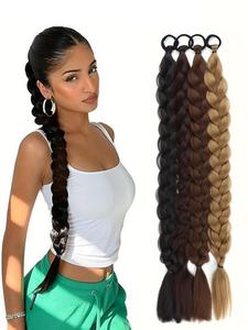 Extensión de cola de caballo trenzada de 24 pulgadas con ligamiento, envoltura recta esponjosa de aspecto natural con extensión de cola de caballo trenzada, pieza de cabello sintético para mujeres