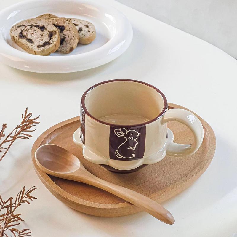Hand Painted Ceramic Mug, 2 Counts/set Cute Coffee Cup, Creative Breakfast Cup, Milk Cup, Drinking Cup for Home Office Use, Drinkware 3