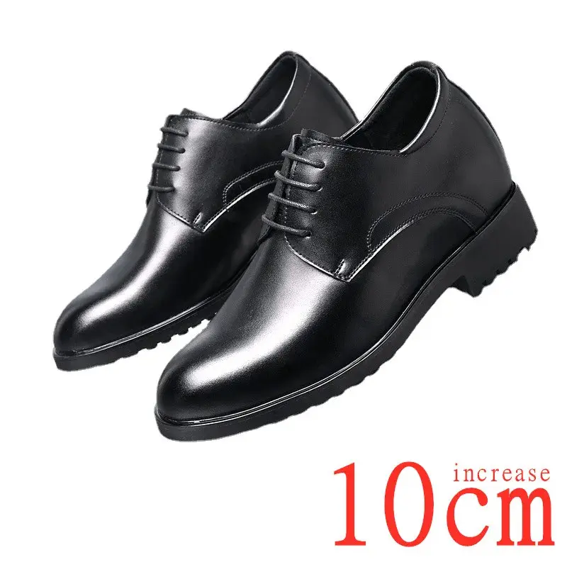 Giày Nam, Tăng Chiều Cao Bên Trong, Kiểu Tiệc, Thang Máy Vô Hình Tăng Chiều Cao 10cm, Màu Đen, Giày Da Trang Trọng, Thích Hợp Cho Công Sở Và Đám Cưới, Phong Cách Doanh Nhân