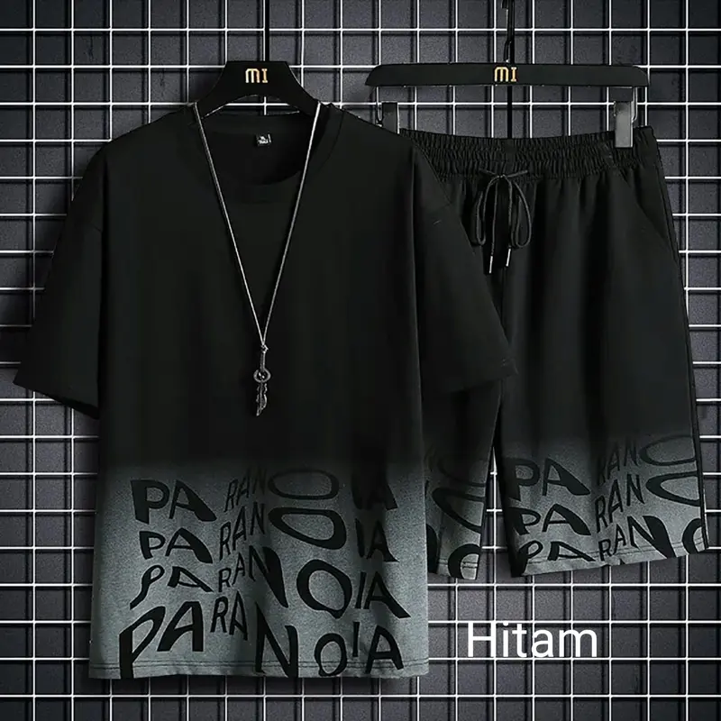 Bisa Cod/Setelan Paranoia - Setelan Atasan Kaos Celana Jogger/1 set outfit cowok (M-L) 0