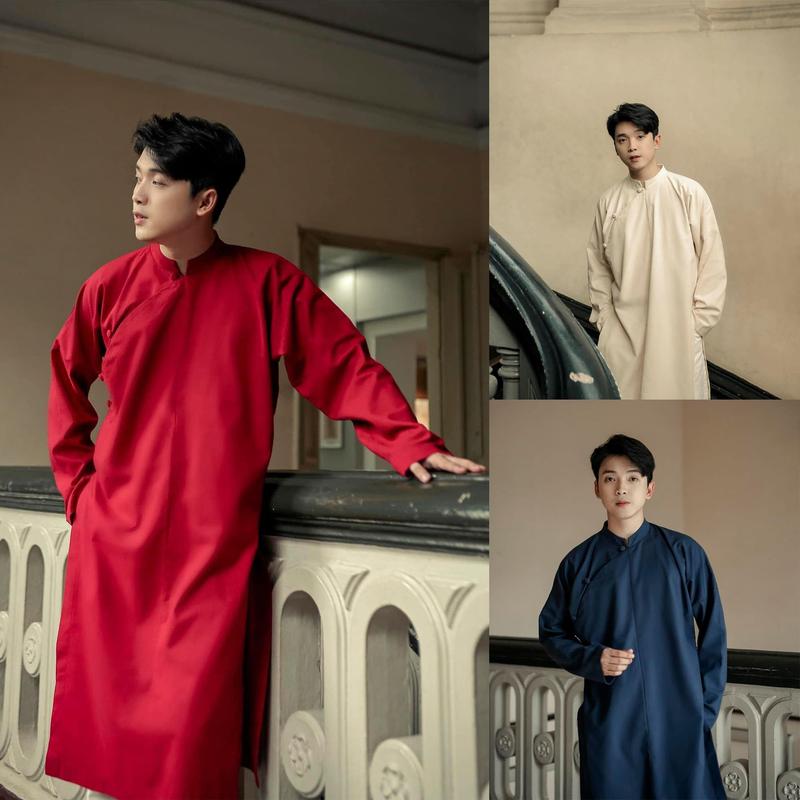 Áo Dài Bigsize Áo Dài Nam Ngũ Thân Cách Tân Bê Cháp Mặc Tết Vải Gấm Xốp Mềm N003