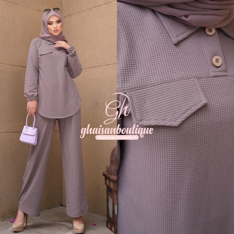 Rumi One Set - Baju One Set Waffle Knit Atasan dan Celana || by ghaisanboutique Kulot Muslim 5