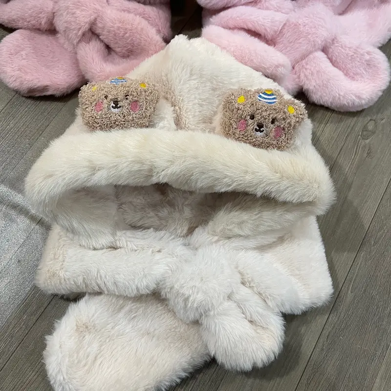 ￼Mũ kèm khăn cho bé 2-6tuổi tai củ quả - động vật dễ thương giữ ấm mùa đông Kem Voi Nón Hat đi du lịch đồ họa 6