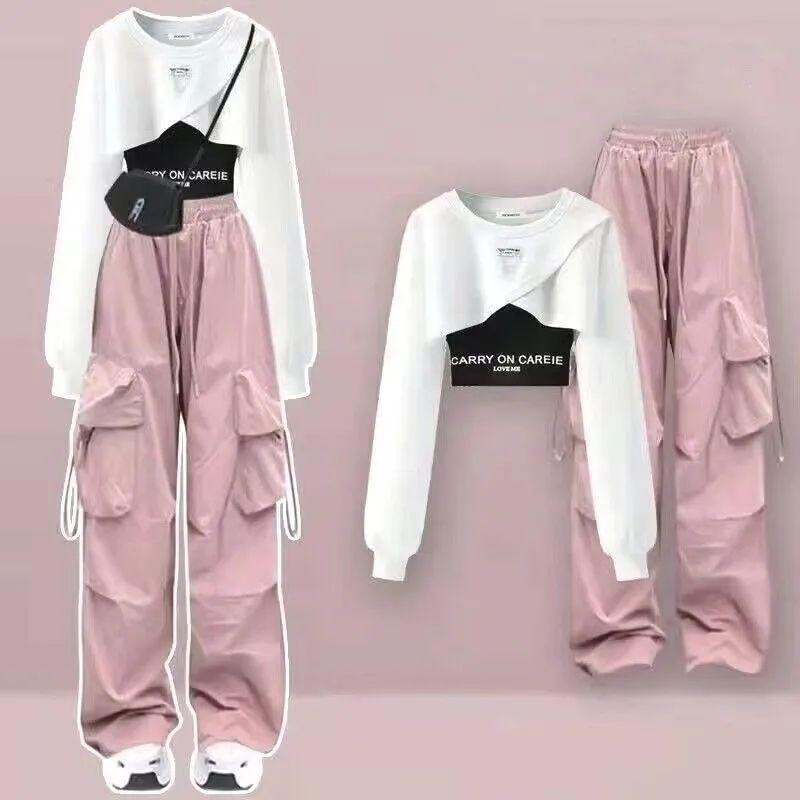 Product Introduction of Dopamine 00 S Cool Salt Girls Handsome Fried Street Overalls Hot Girl Suit Student Clothes Three-Piece Sweater jumpsuit  jeans jumpsuit  jeans Womenswear Lingerie yuki  đồ  bộ Comfort Casual 3