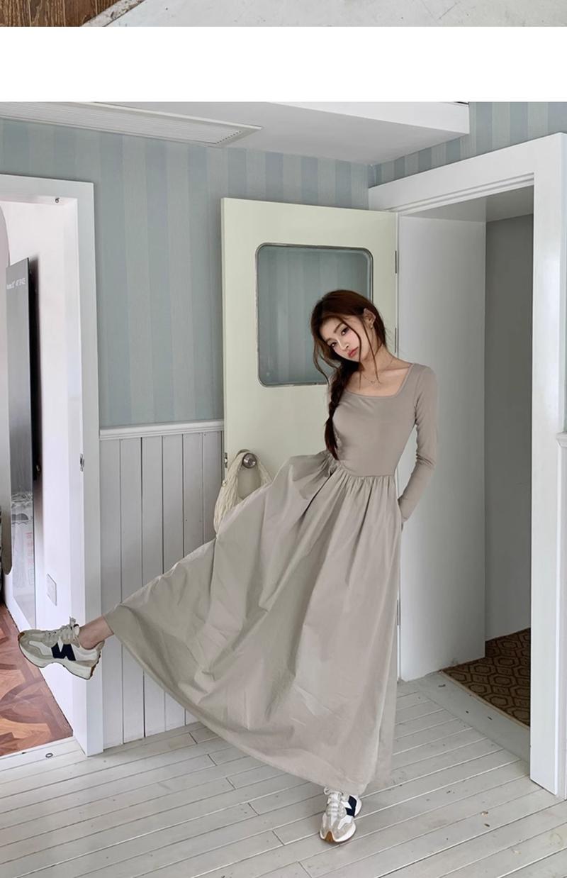 Product Introduction of French Hepburn style long sleeve square neck bottoms dress WOMEN'S autumn 2024 new high-grade elegant inner match long dress Casual Womenswear 5