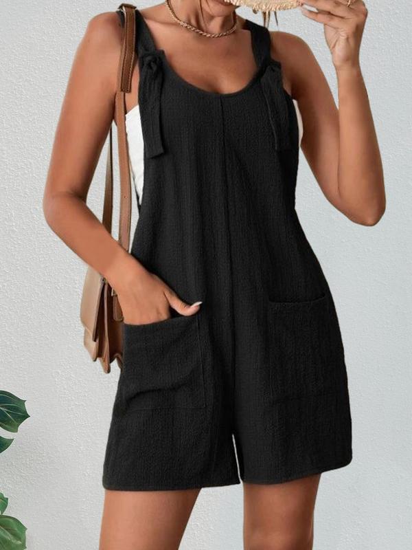 Women's Textured Adjustable Straps Pockets Overalls, Casual Solid Sleeveless Romper for Summer Outdoor Vacation Holiday, Dungarees, Womenswear, Jumpsuit 2