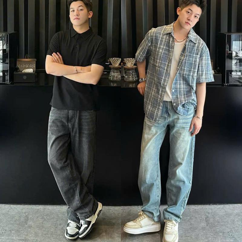 SMOKE GREY WASH WIDE LEG JEANS - Quần jean wash xám khói chất vải demin mềm mịn Menswear Nam Pants Có Túi