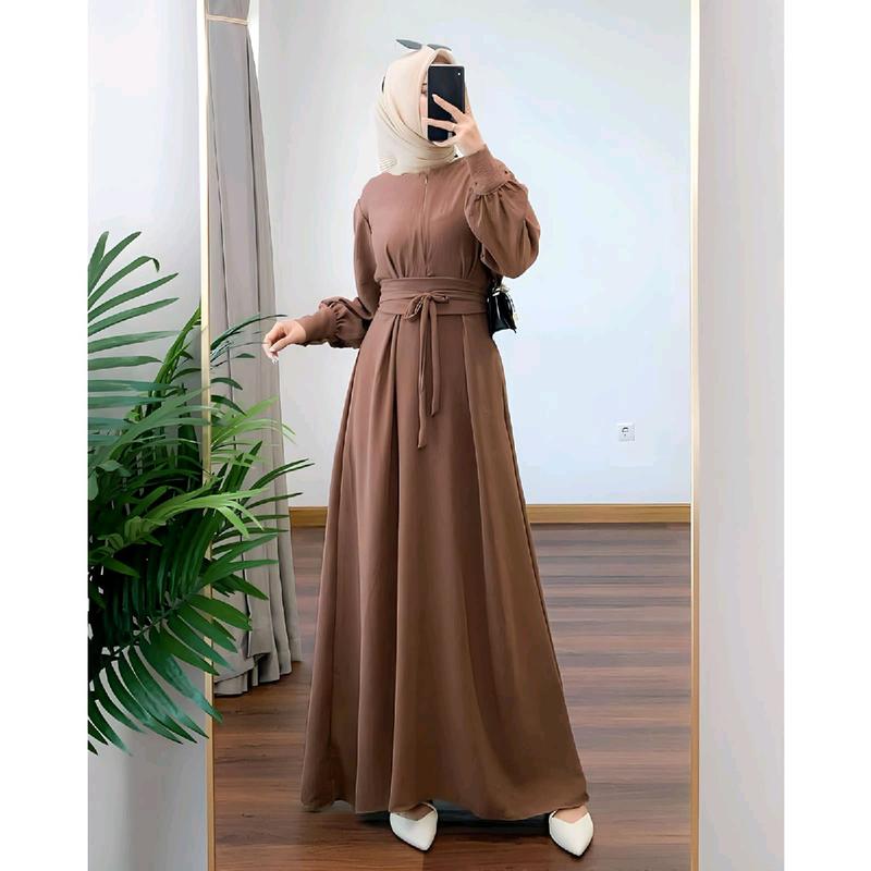 gamis allmaira/bahan crinkle airflow premium Polos Muslim Panjang 0