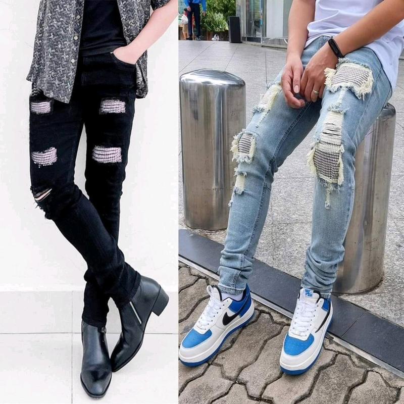 Quần Jean Nam Đính Đá Streetwear Ống Skinny Style Đường Phố Menswear Pants Denim