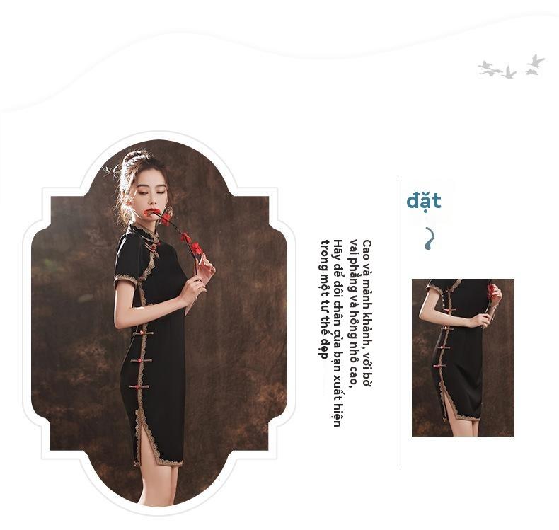 Product Introduction of Sườn Xám, Màu Đen, Bộ Sưu Tập Mùa Hè Mới 2024, Cải Tiến Trẻ Trung, Cao Cấp Và Thanh Lịch, Cỡ Nhỏ Thời Trang Trung Quốc Cao Cấp Nữ Women Dress 5
