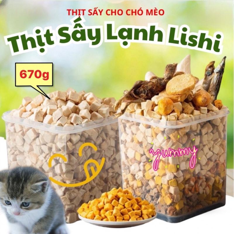  Thức ăn sấy khô LISHI cho Chó  Mèo mix đủ vị - Hộp 670g 