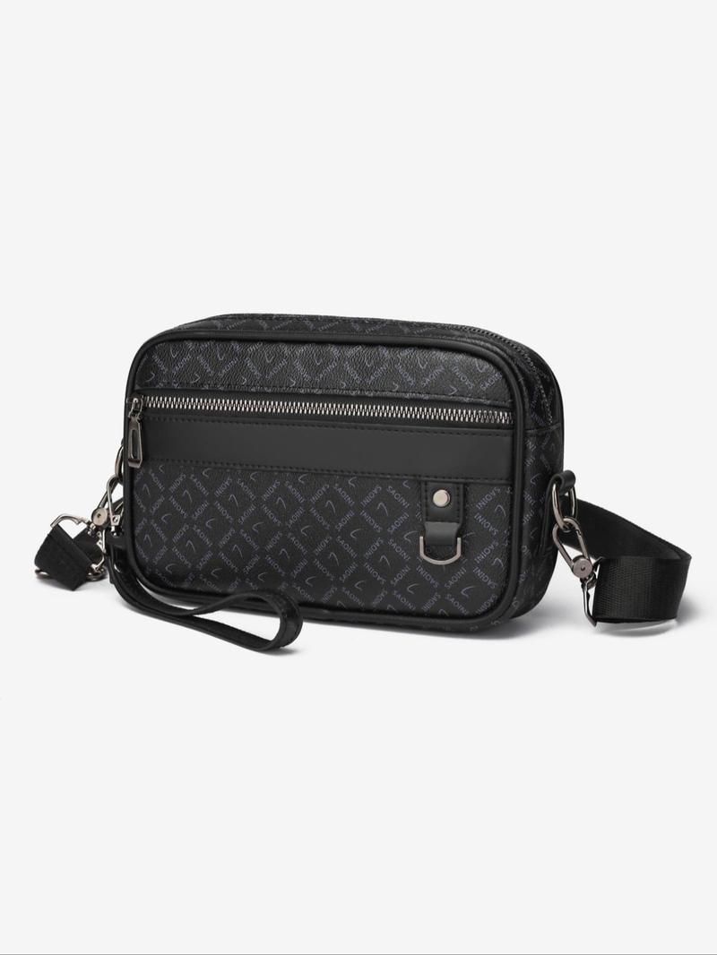 Product Introduction of Men's Fashionable Plain Color Crossbody Bag, Pu Leather Zipper Shoulder Bag for Daily Used, Casual Trendy Versatile High-quality Daily Commuting Bag 7