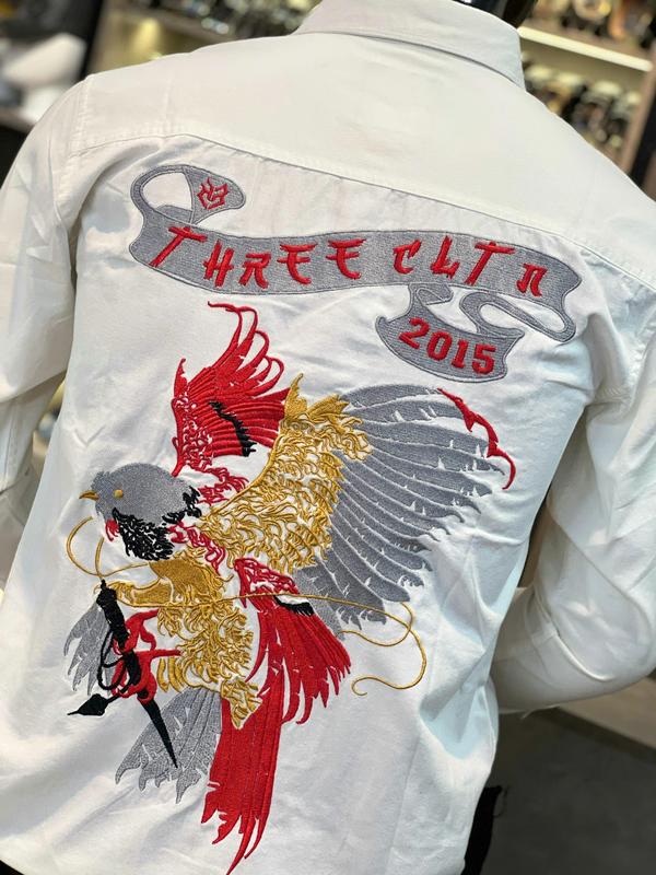 [2 Màu] Áo SƠ MI TAY DÀI NAM S3166/S3167 Màu Trắng, Đen viền denim Thêu Kê Thần THREE CLTN Menswear Nhung