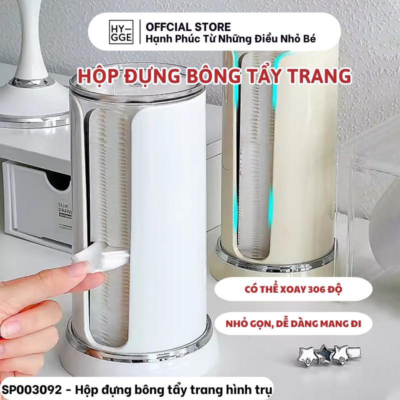 Hộp đựnġ Bông Tẩy Trang HYGGE Nhỏ Gọn Tiện Lợi Thiết Kế Ống Kép Xoay 360 Độ Chống Bụi Chống Ẩm Mốc