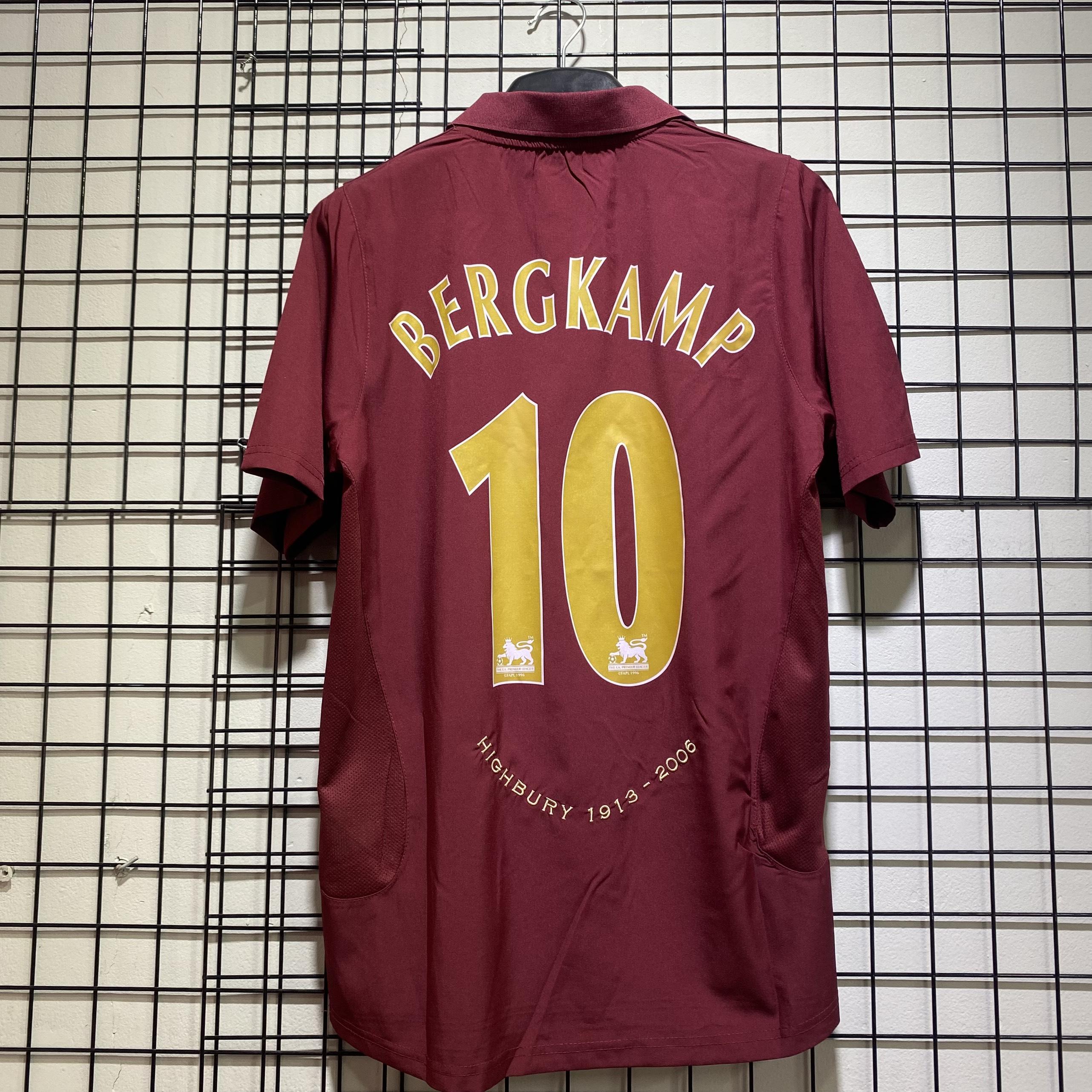Áo bóng đá retro Arsenal 2005 đỏ In Bergkamp-10 vải Cotton Polyester nguyên tem