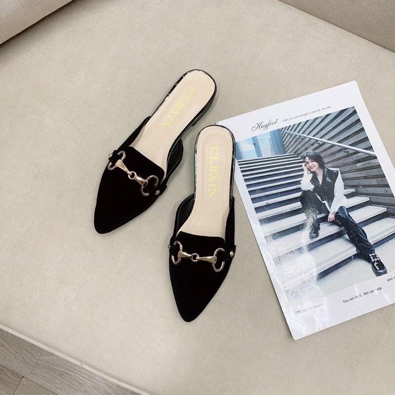 Sục nhung mũi nhọn quai sích vàng 3 phân sang đẹp DéP Nữ Shoes phom 1,5 rộng hơn bt nửa sz