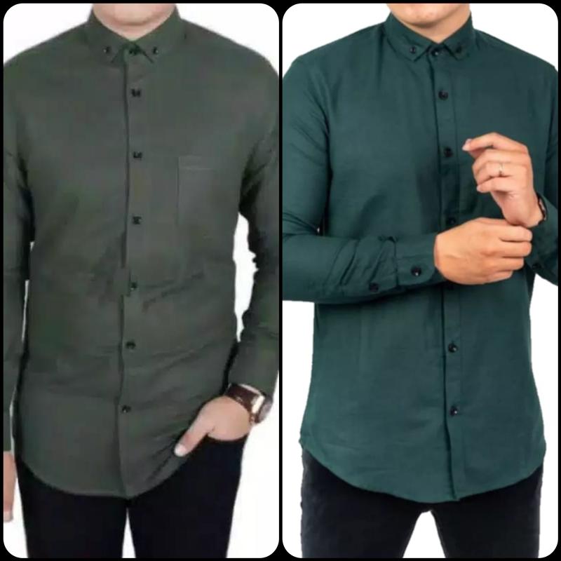 kemeja polos lengan panjang kemeja kantor kemeja kasual Polos Hitam Putih Slim-fitting Crew Neck Santai Katun Formal Kancing Kerah Simple Slimfit 3